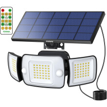 Intelamp zonneprojector, 1200 lumen, 6000 mAh accu, IP65 waterdicht, met 2 bewegingssensoren voor buitenverlichting