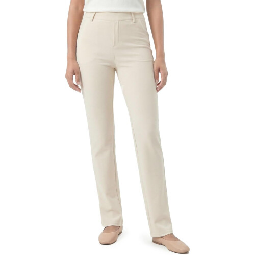 Damen Eleganz Hose Lang Elastisch Schlankmachend Tall Beige XXL