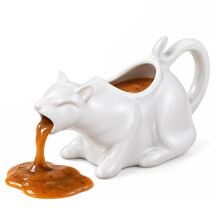 Soßenschüssel in Form Einer Kotzenden Katze, Keramik-Tier-Sahnespender für Kaffee, Tee, Partys & Heimdekoration (250 Ml), Weiß