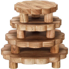 4 Pcs Wooden Risers Scalloped Rustic 5 6 7 8 Inch Display Stands Stackable Wood Pedestal for Tiered Serving