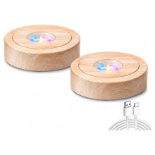 2 Pcs Rotating Display Stand LED 360 USB, Vintage, Walnut Color Motorized Turntable Base with LED Lights B