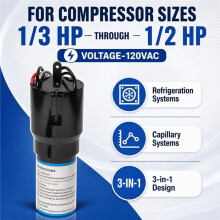 RCO210 3 in 1 Hard Start Kit, Relay Capacitor Overload, 1/3-1/2  120V,Solid Start Relay, Overload & Start Capacitor