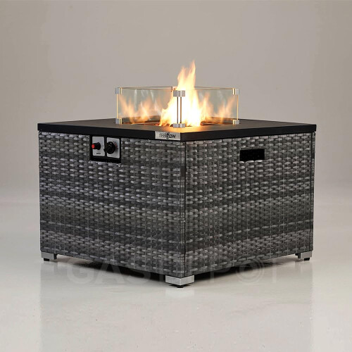 REALGLOW Warmpact Rattan Gas Fire Pit 13kW - Grey, Square