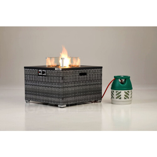 REALGLOW Warmpact Rattan Gas Fire Pit 13kW - Grey, Square 1