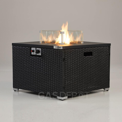 REALGLOW Warmpact Rattan Gas Fire Pit 13kW - Black, Square