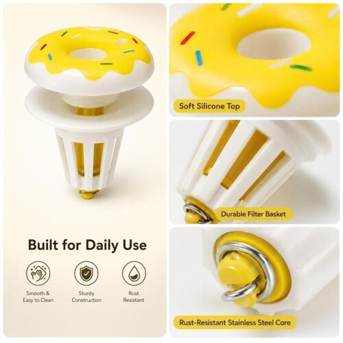 Cute Donut Shaped Push Type Deodorizing Drain Plug,Universal, Removable Drain Strainer for Bathroom Sink 2