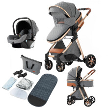 Luxe 3-in-1 kinderwagen met hoge rugleuning (2024) - lichtgewicht reistrolley voor pasgeborenen