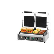 Elektrische panini-grill met hoog vermogen van 3600 W met temperatuurregeling, 19x9 oppervlak voor sandwiches, hamburgers, steaks en spek - 110 V