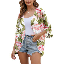 Damen Kimono Strandüberwurf aus Chiffon Locker Geblümt Bunt 3XL — kimono damen, chiffon kimono, strandkimono