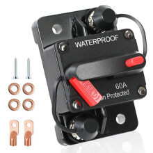 60A Manual Reset Circuit Breaker with Ignition-Protection and Mounting Hardware - Suitable for Marine and Automotive Use