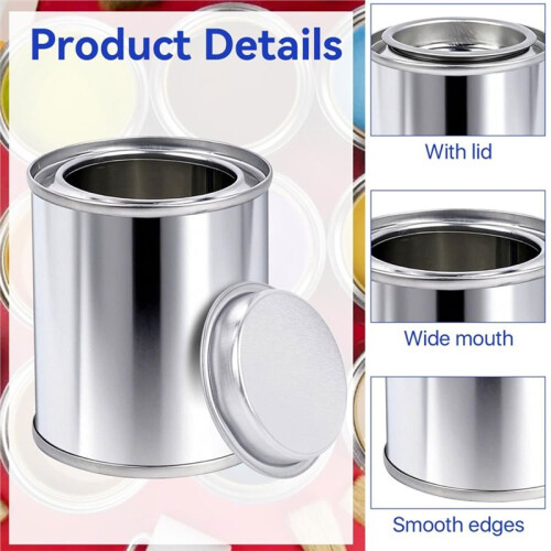 24 PCS Empty Paint Cans with Lids, 1/2 Cup Capacity Touch  Paint Containers, Empty Unlined Tinplate Paint Storage 2