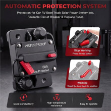 Disyuntor de Rearme Manual de 60 A con Protección Contra Ignición y Accesorios de Montaje - Adecuado para Uso Marino y Automotriz