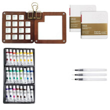 Watercolor Paint Set, Travel Watercolor Set with 24 Colors, Portable Wooden Palette Kit