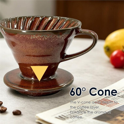 Pour over Coffee Maker & Ceramic Dripper, 1-4 Cup V60Filter Cone, Hand Brewed Cone for Home, Camping Rust Red 1
