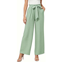 Damen Palazzo-Hose Weit Elegant Atmungsaktiv Leicht Grün XL — damenhose sommer, palazzohose damen, weite stoffhose