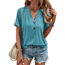 Damen-Bluse V-Ausschnitt Casual Leicht Atmungsaktiv Türkis M — bluse damen türkis, damenbluse v-ausschnitt
