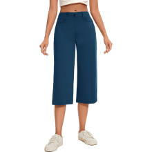 Damen Hose 3/4 Capri Weit Bequem Elastisch Marineblau XXL — damenhose capri, culotte damen, sommerhose damen