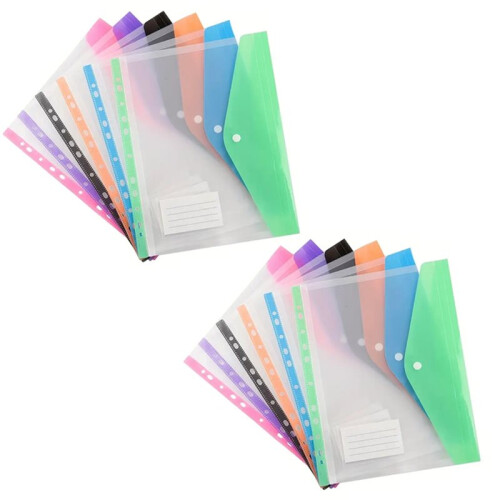 12Pcs A4 High-Capacity Loose-Leaf File Bags with Expandable Button Folder Pockets