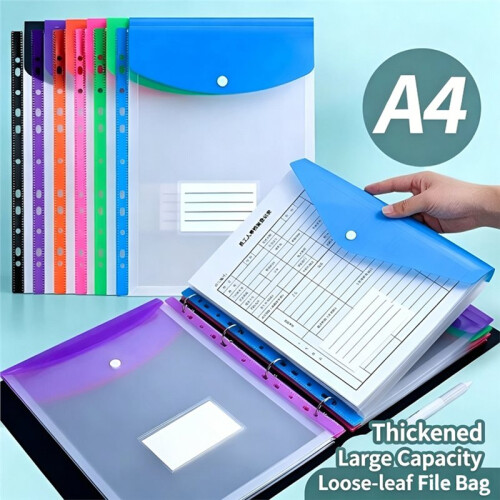 12Pcs A4 High-Capacity Loose-Leaf File Bags with Expandable Button Folder Pockets 1