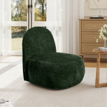 Green Chenille Lounge Chair - 360° Swivel Armchair with Wood Frame & Metal Base