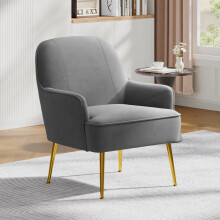 Grey Velvet Armchair - Upholstered Accent Chair with Gold-Plated Feet