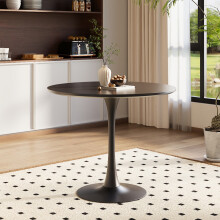 Round Dining Table - 90cm Black MDF Top with Metal Tulip Base