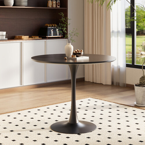 Round Dining Table - 90cm Black MDF Top with Metal Tulip Base