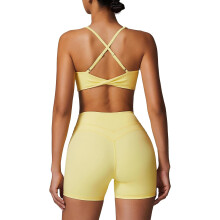 Damen Sport-BH Fitness Top Nahtlos Atmungsaktiv Gelb L — sport bh damen ohne bügel, bh offener rücken, sport top gelb