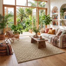 (160x230cm - Large Area Rug, Rhombus Beige) High Low Pile Shaggy Geometric Rug - Modern Non Slip Area Rugs