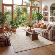 (200x290cm- Extra Large Area Rug, Zig Zag Cream) High Low Pile Shaggy Geometric Rug - Modern Non Slip Area Rugs
