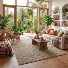 (160x230cm - Large Area Rug, Zig Zag Beige) High Low Pile Shaggy Geometric Rug - Modern Non Slip Area Rugs