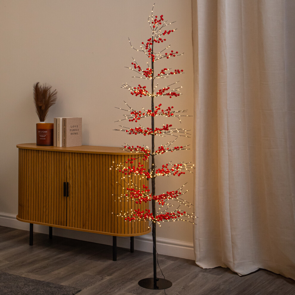 Premier 1.8M Light Up Red Berry Christmas Tree With 775 Warm White Leds