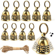 10 Campanas de Latón para Manualidades, Pequeñas Campanas Decorativas de Latón para Bricolaje con Cuerda de Yute y Anillos de Metal, para Navidad