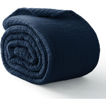 (127*177cm, Navy) 100% Cotton Muslin Blanket, 6 Layers Breathable&Lightweight Cotton Throw Blanket for Couch, Soft Cooling Summer Gauze Blanket
