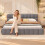 (5ft King, Gray) Upholstered Bed Frame with Tufted Headboard & Slatted Base, Linen 1