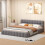 (5ft King, Gray) Upholstered Bed Frame with Tufted Headboard & Slatted Base, Linen 2