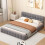 (4ft6 Double, Gray) Upholstered Bed Frame with Tufted Headboard & Slatted Base, Linen 3