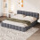 (4ft6 Double, Gray) Upholstered Bed Frame with Tufted Headboard & Slatted Base, Linen 6