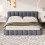 (5ft King, Gray) Upholstered Bed Frame with Tufted Headboard & Slatted Base, Linen 5