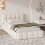 (3ft Single, Beige) Upholstered Bed Frame with Tufted Headboard & Slatted Base, Linen 2