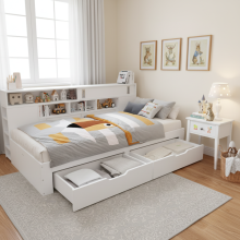 (Double) Roomfitters Sliding Door Cabinets Drawers Adjustable Shelves Double Bed Frame Wooden Slat Base Bedroom Furniture Unit