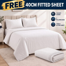 (Double (200x200cm) Duvet Set, White) Oxford Soft & Cosy Quilt Set with Free 40cm Fitted Sheet | Limited Time Winter Sale Offer