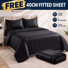 (Super King (260x220cm) Duvet Set, Black) Oxford Soft & Cosy Quilt Set with Free 40cm Fitted Sheet | Limited Time Winter Sale Offer