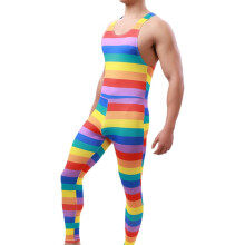 Herren Sport-Body Ringer Elastisch Atmungsaktiv Regenbogenfarben Bunt M — herren sport body, funktionsbody herren