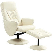 Swivel Recliner Chair with Footstool, PU Leather Armchair and Ottoman with High Back, Round Base