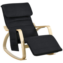 Rocking Lounge Chair with Adjustable Footrest, Side Pocket and Pillow, Birch Wood Frame, Relaxing Recliner