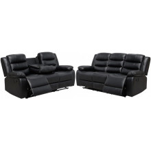 AI Leather Recliner Sofa Set with Cup Holders – 3+2 Seater – Leather Sofa – Manual Recliner Sofa (Black, 3+3 Seater)