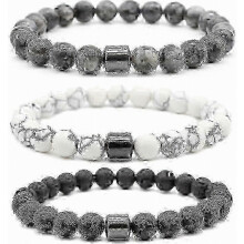 Confezione migliorata da 3 braccialetti antifumo: magnete con pietra biliare nera, elegante e versatile per uomo e donna, sollievo dall