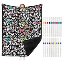 DIY Doodle Throw Blanket (Includes 24 Markers) - Soft, Plush Art & Blanket for Coloring, Perfect As A Holiday Gift