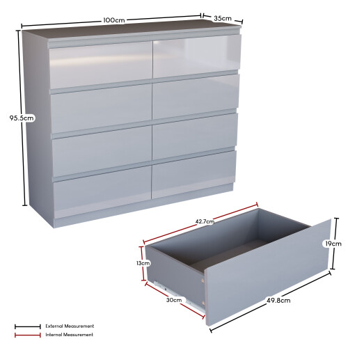 Vida Designs (Grey) Glinton Modern 8 Drawer Chest Bedroom Home Storage 2